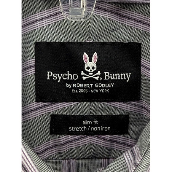 Psycho Bunny Mens 15.5 32/33 Slim Fit Gray Purple Stripe LS Button Up Shirt - Picture 3 of 10